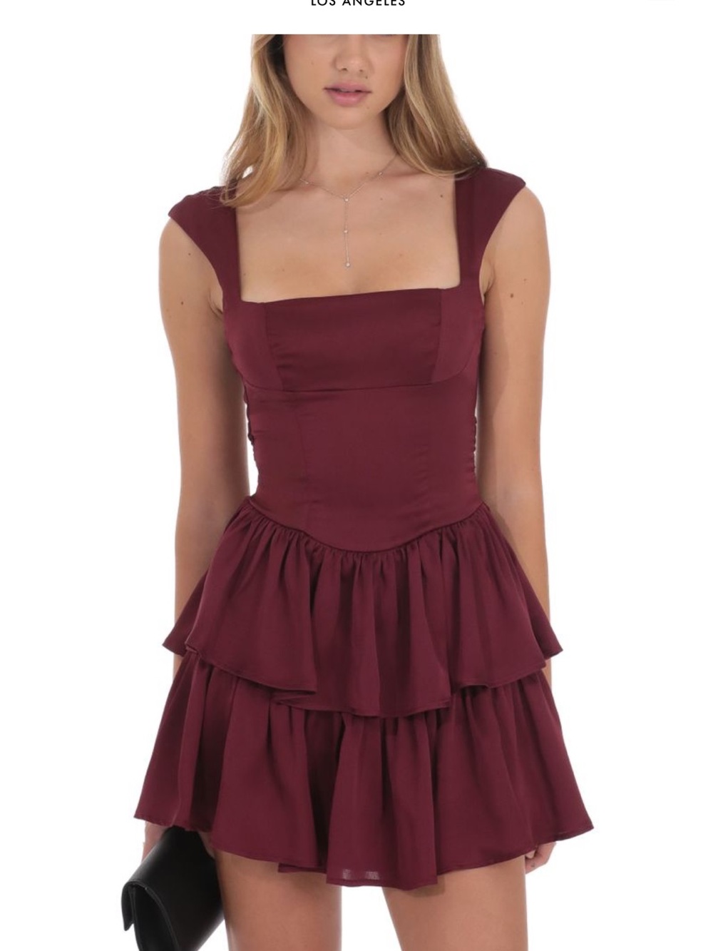 Lucy in the Sky Burgundy Square-Neck Tiered Mini Dress